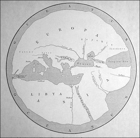 Hecateus world map 6th century BC - cartography at links999.